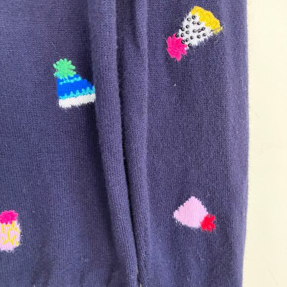 Talbots Sz M Party Hat Scoop Neck Sweater Navy with Multicolor Birthday Holiday - Picture 14 of 16